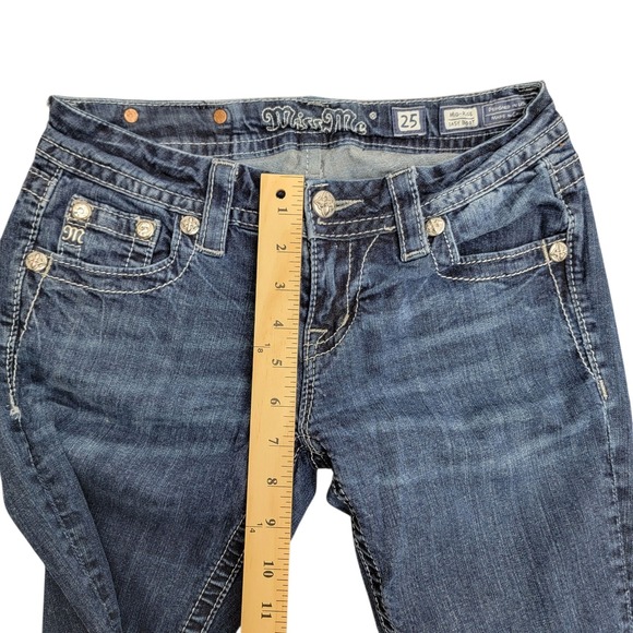 Miss Me Jeans 25 (Actual 27) Easy Boot Mid Rise Embellished Med Wash Bling Cross - Picture 12 of 16